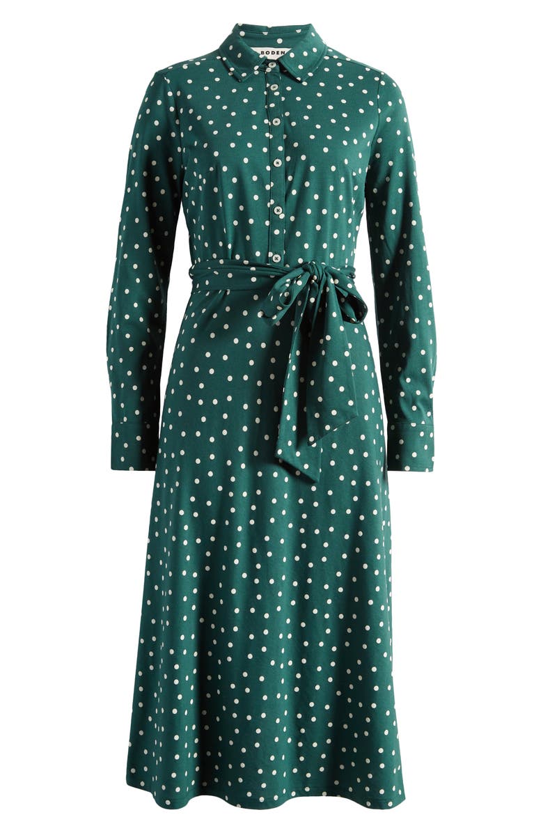 Boden Laura Polka Dot Long Sleeve Jersey Midi Dress, Alternate, color, Emerald Night Dot