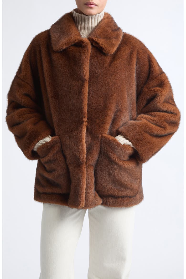 Short Faux Fur Jacket, Main, color, 8800 DARK BROWN