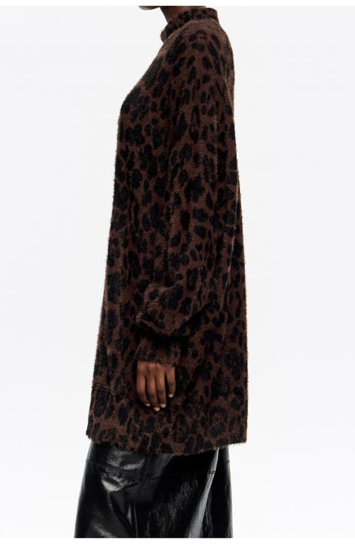 Bimba Y Lola Leopard Big Fur High Neck Sweater In Brown