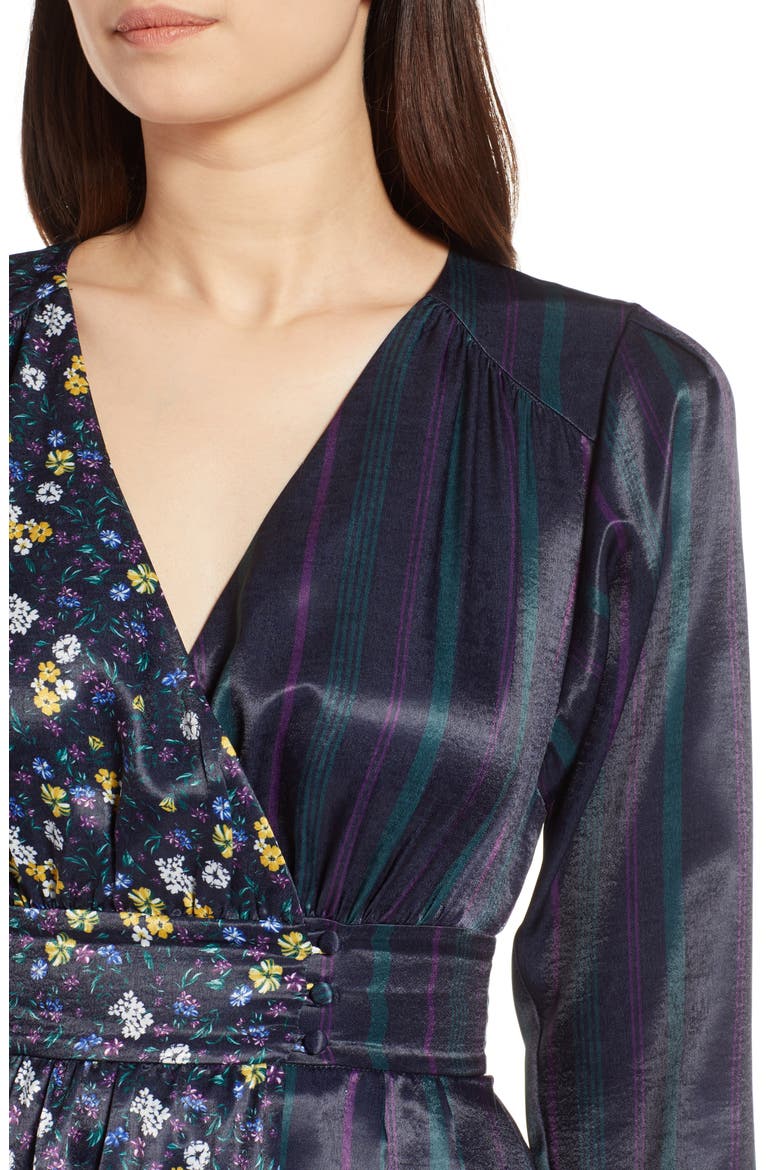 Print Satin Dress, Alternate, color, NAVY FLORAL MIX PRINT
