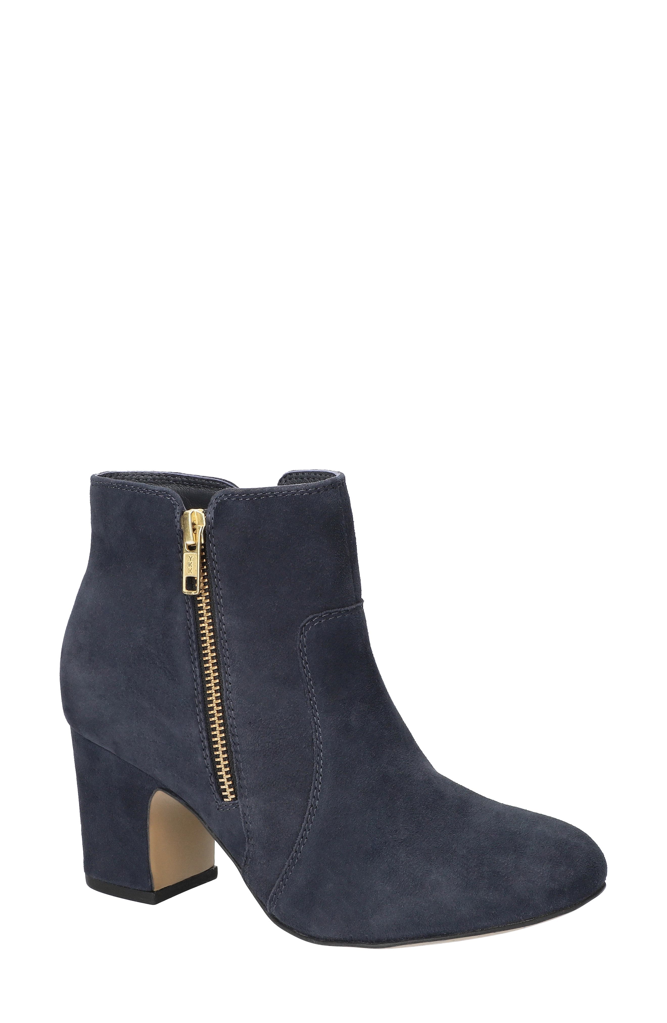 Port Block Heel Bootie, Main, color, NAVY SUEDE LEATHER