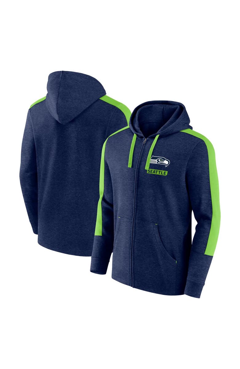FANATICS Men's Fanatics Heather College Navy Seattle Seahawks Gains Full-Zip Hoodie, Alternate, color, College Navy