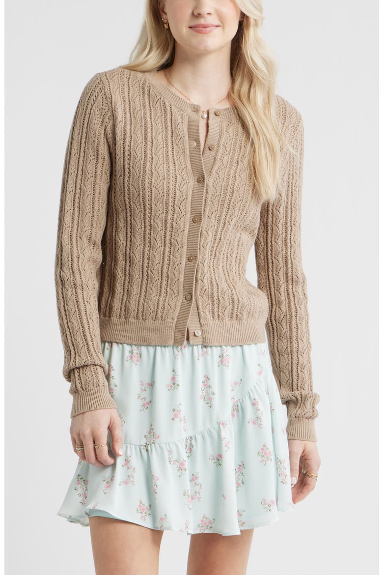 Pointelle Knit Cardigan, Main, color, TAN SAVANNAH