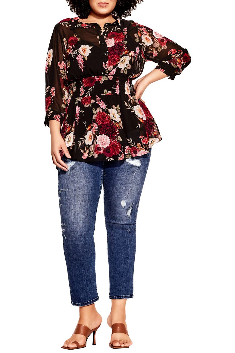 Floral Paradise Smock Waist Blouse, Alternate, color, BLACK FLORAL PARADISE