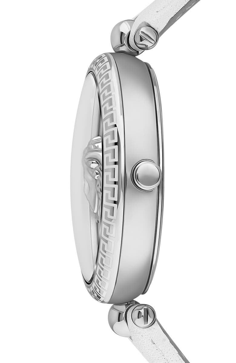 Versace Palazzo Empire Leather Strap Watch, 39mm, Alternate, color, Stainless Steel