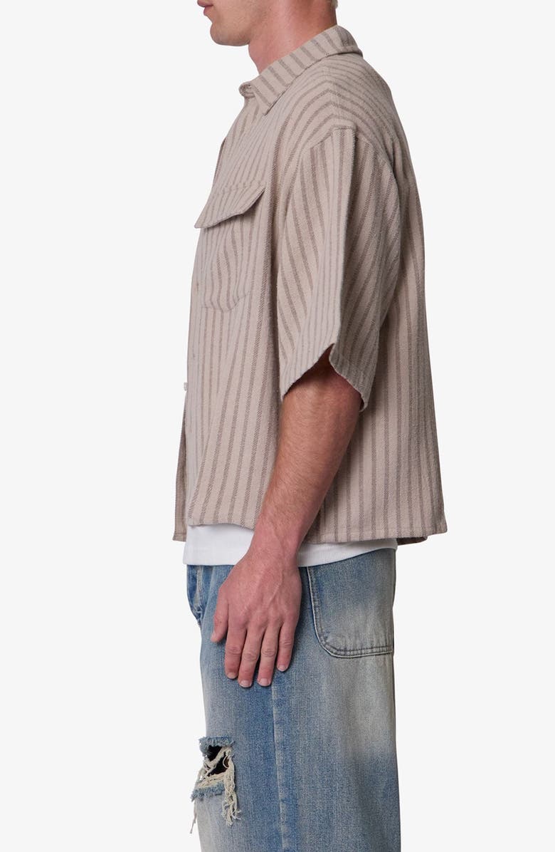 mnml Stripe Crop Boxy Short Sleeve Button-Up Shirt, Alternate, color, Khaki