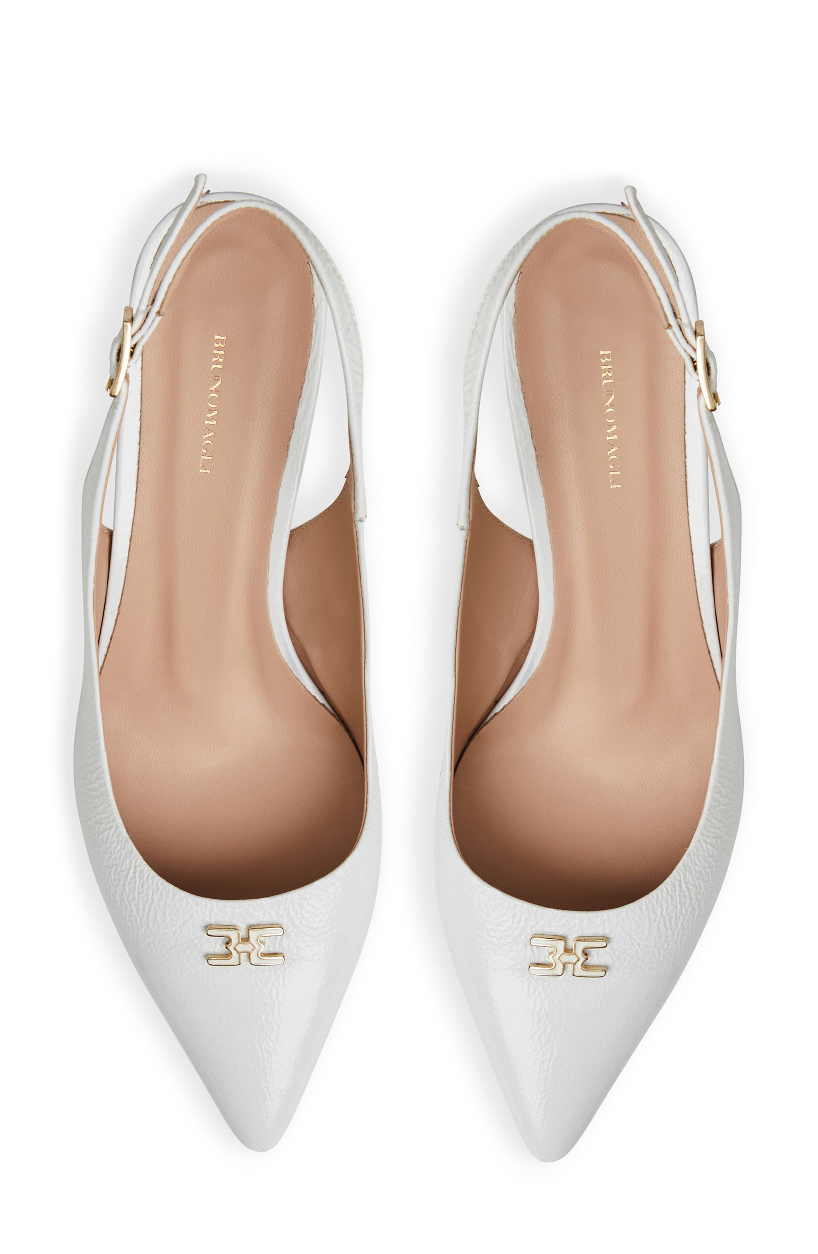 Bruno Magli Fiona Slingback Pointed Toe Pump, Alternate, color, White Crinkled Paten