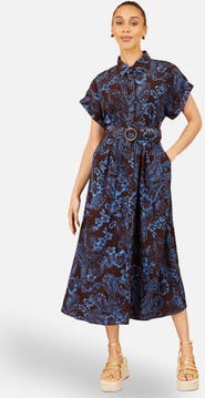 Yumi Paisley Belted Midi Shirt Dress