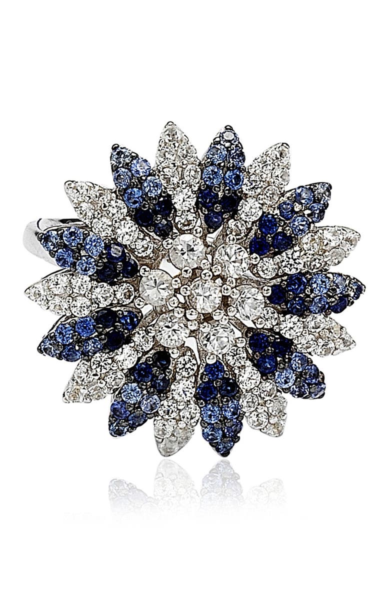SUZY LEVIAN Created Sapphire, Sapphire & Diamond Flower Ring, Alternate, color, Blue