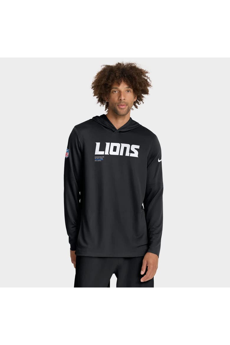 Men's Nike Black Detroit Lions Big & Tall Sideline Performance Long Sleeve Hoodie T-Shirt, Main, color, Black