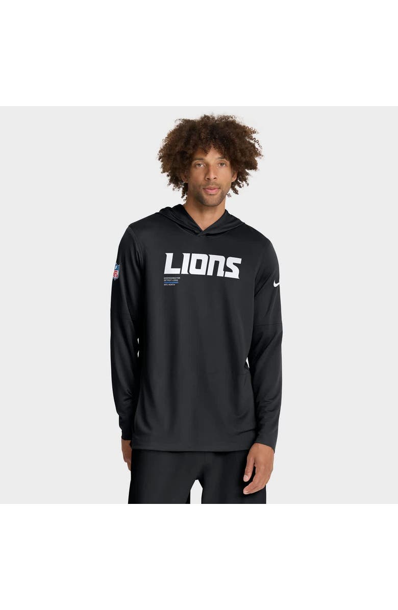 Nike Men's Nike Black Detroit Lions Big & Tall Sideline Performance Long Sleeve Hoodie T-Shirt, Main, color, Black