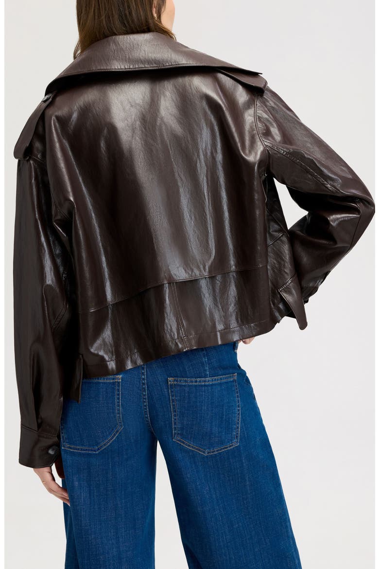 Draped Faux Leather Jacket, Alternate, color, DARK BROWN