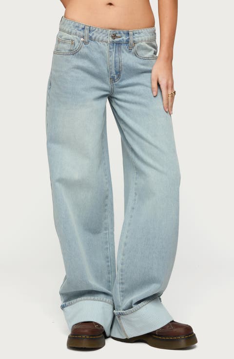 Contrast Heart Low Rise Cuffed Wide Leg Jeans