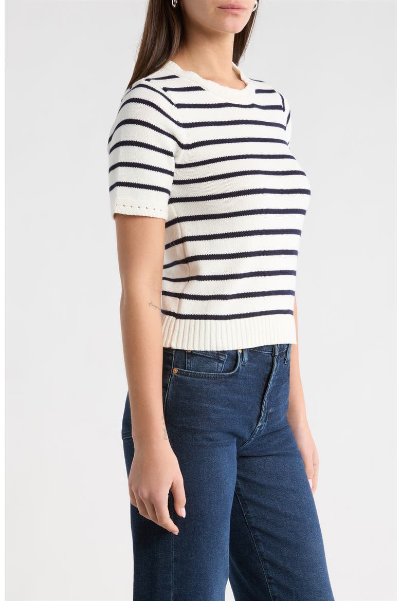 Tessie Stripe Short Sleeve Cotton Sweater, Alternate, color, WHITE NAVY