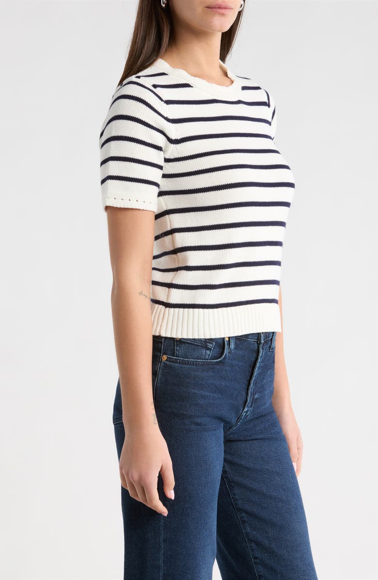 SUGARLIPS Tessie Stripe Short Sleeve Cotton Sweater, Alternate, color, White Navy