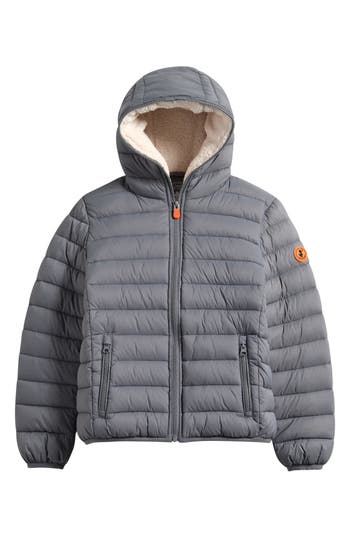 Save The Duck Kids' Finnegan Fleece Lined Hooded Puffer Jacket In Gray