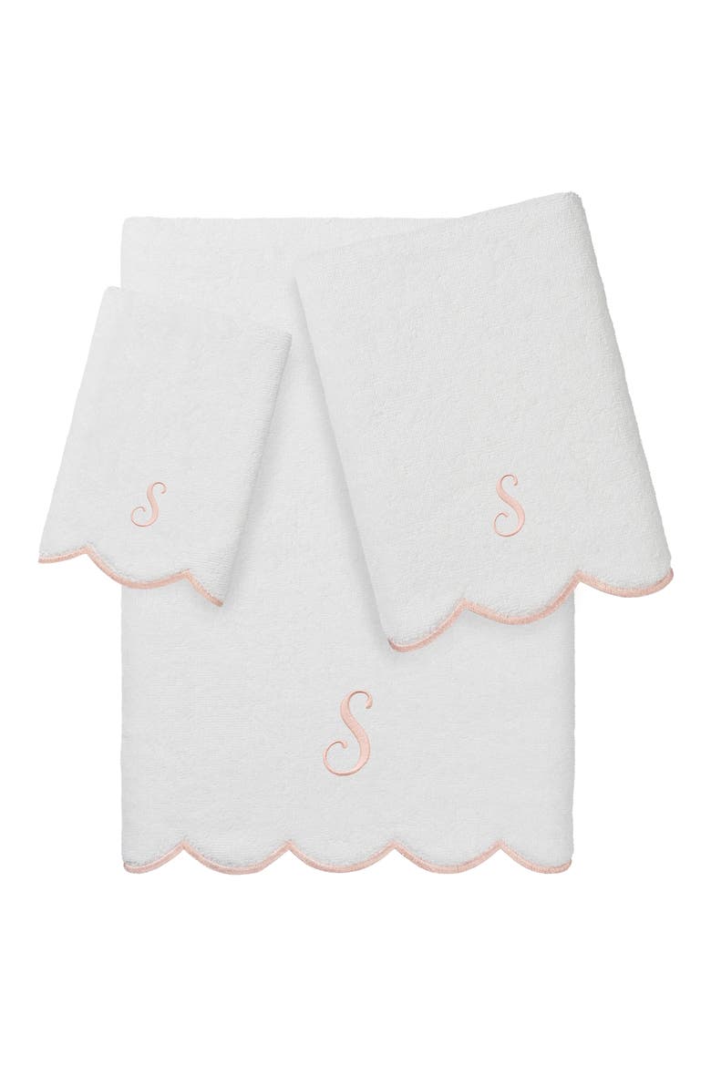 Scalloped 3-Piece Personalized Towel Set, Main, color, WHITE/ PINK S