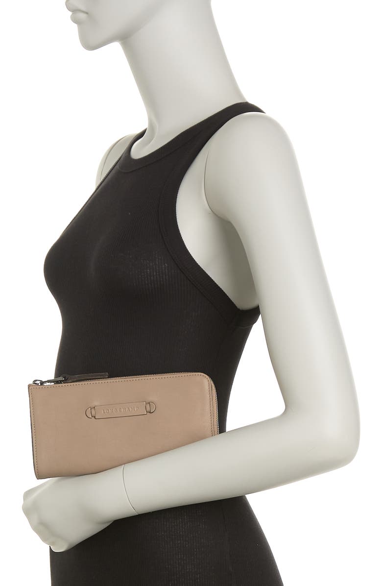 Longchamp Quarter-Zip Leather Wallet, Alternate, color, Mink