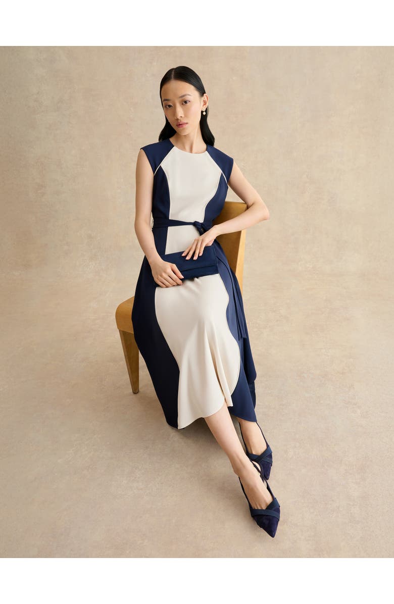 HOBBS LONDON Andrea Colour Block Midi Dress, Alternate, color, Navycream