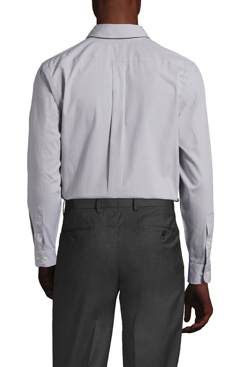 Lands' End School Uniform  Tailored Fit No Iron Solid Supima Cotton Pinpoint Buttondown Collar Dress Shirt, Alternate, color, Ultimate Gray Check
