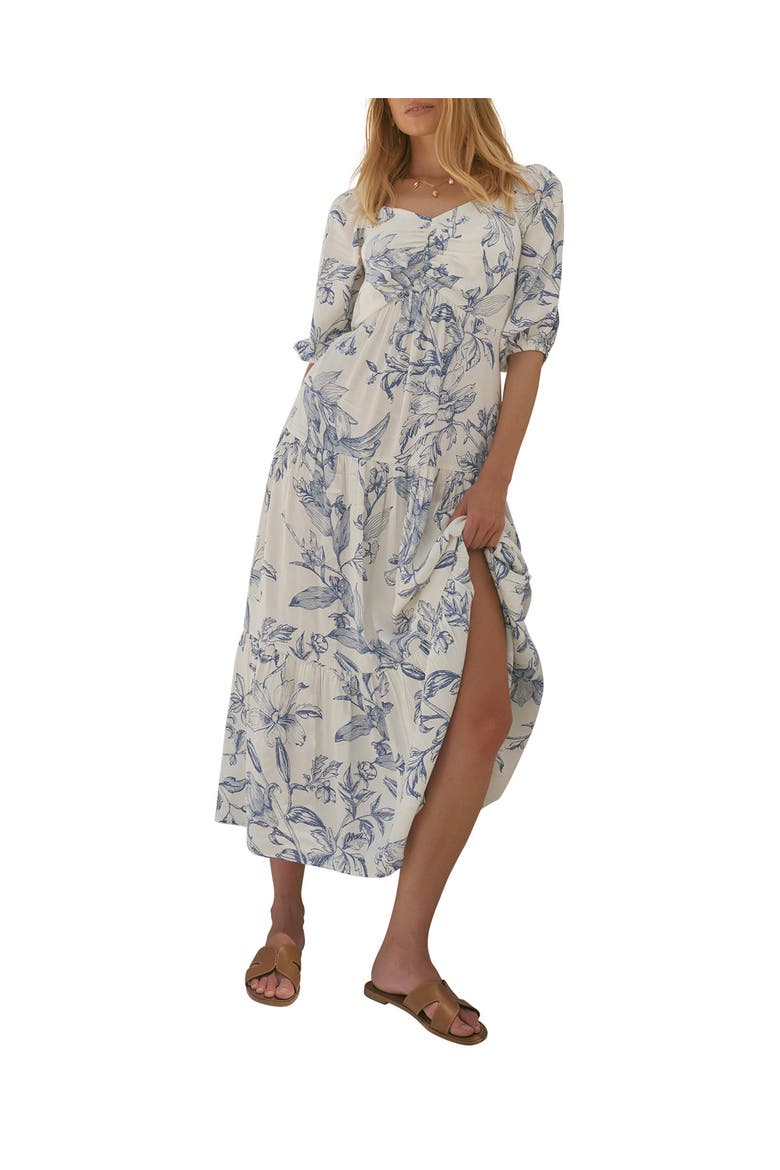 Floral Print Dropped Waist Maxi Dress, Alternate, color, Blue