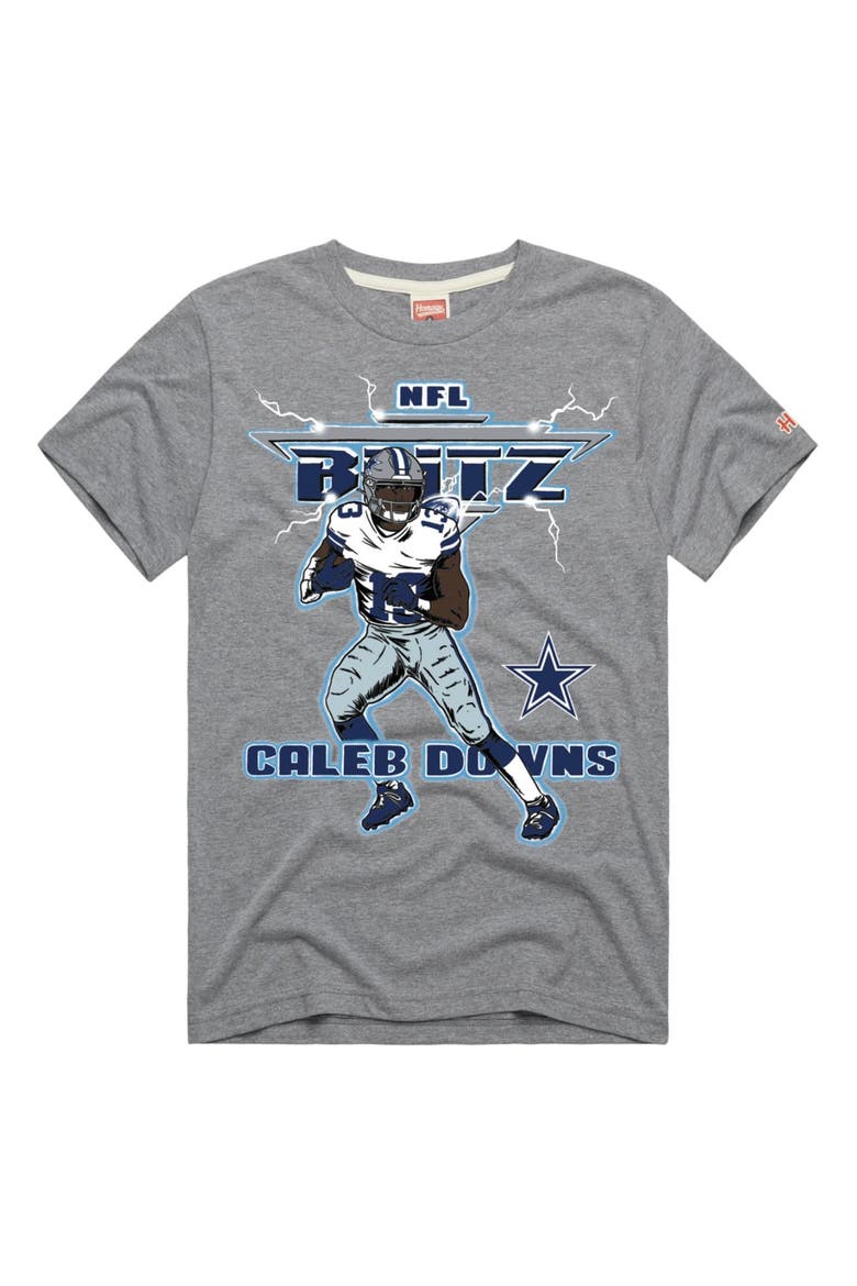 Unisex Homage Caleb Downs Gray Dallas Cowboys NFL Blitz Graphic Tri-Blend T-Shirt, Main, color, Gray