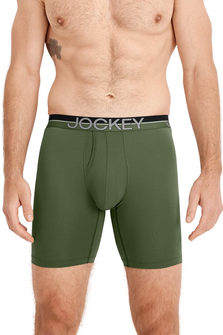 Mens Infinite Cool Microfiber Stretch 8" Long Leg Boxer Brief - 3 Pack, Alternate, color, Military Green/Battleship Grey