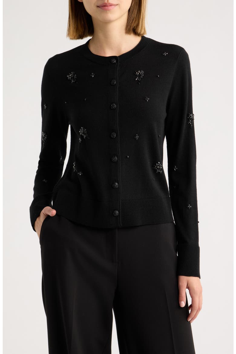 Esme Embellished Wool Cardigan, Main, color, BLACK