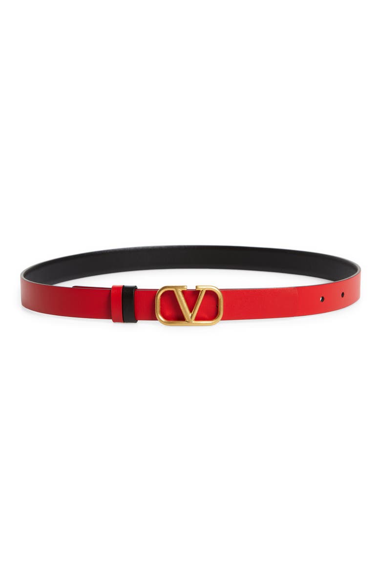 VLOGO Buckle Reversible Leather Belt, Alternate, color, NERO-ROUGE