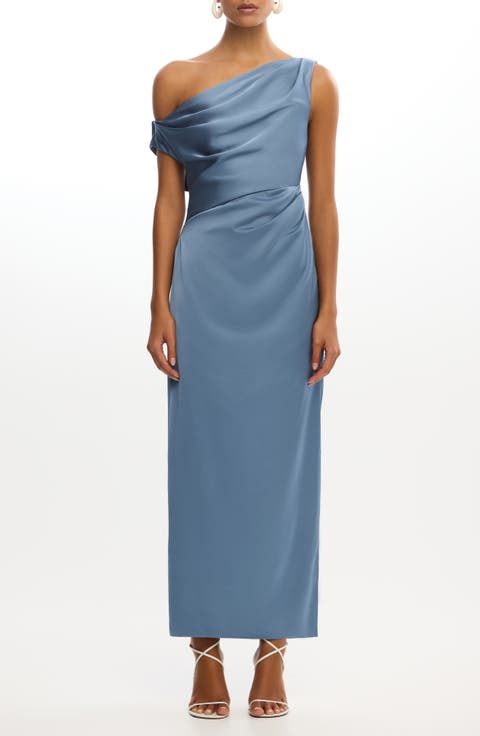 Alyssa Pleated One-Shoulder Satin Gown