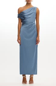 Significant Other Alyssa Pleated One-Shoulder Satin Gown