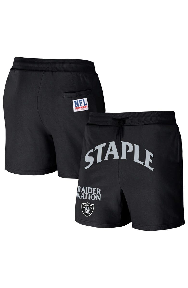 STAPLE Men's NFL x Staple Black Las Vegas Raiders Throwback Vintage Wash Fleece Shorts, Main, color, 