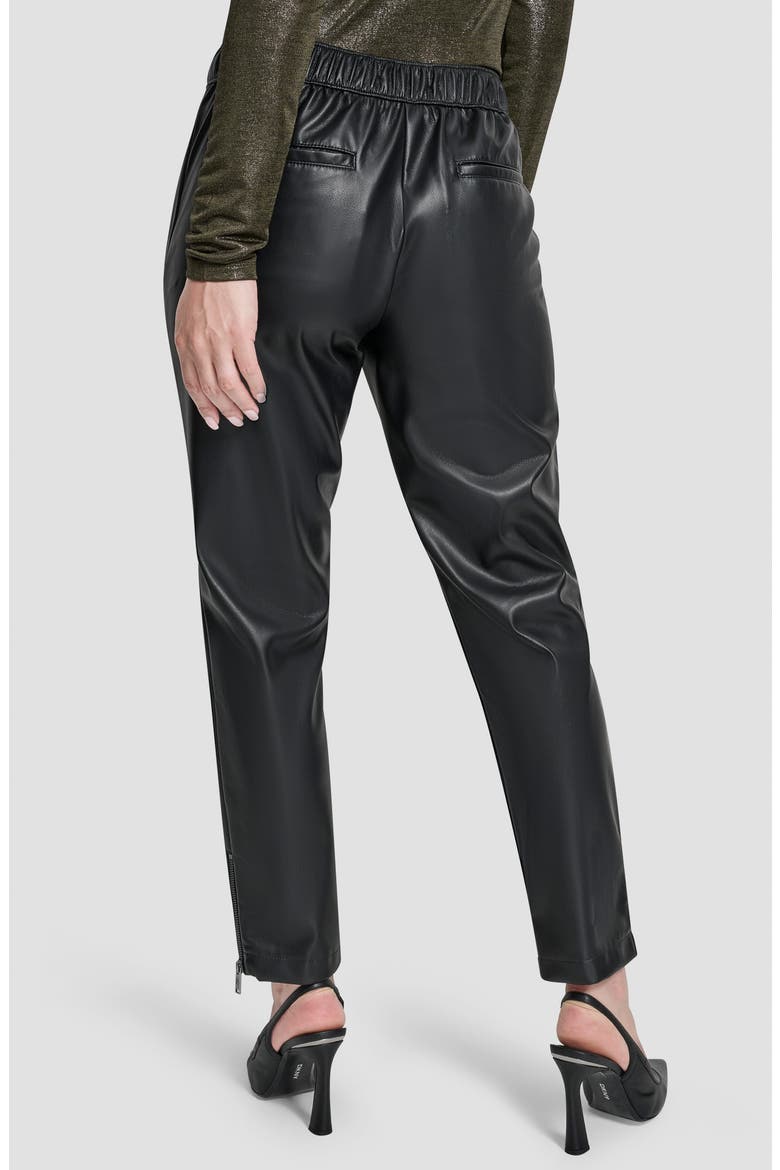 Faux Leather Tapered Zip Hem Pants, Alternate, color, BLACK
