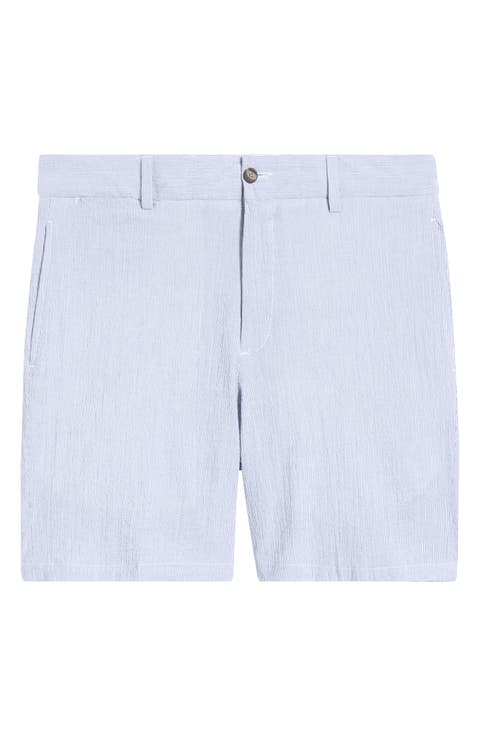 Flat Front Mini Cotton Seersucker Shorts