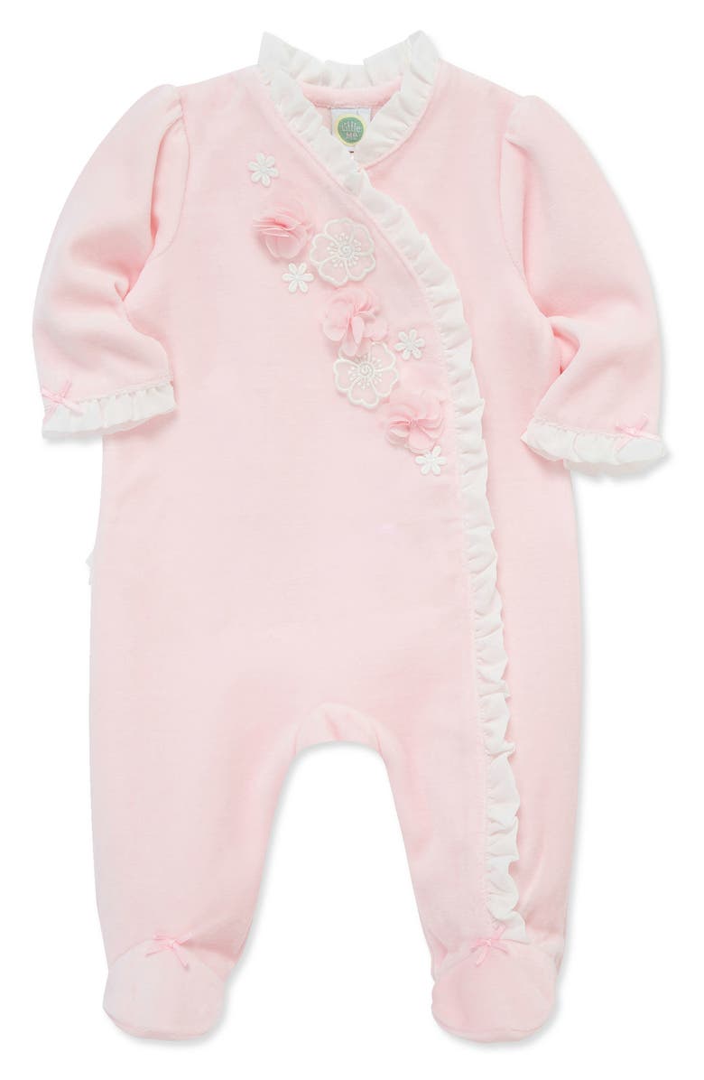 Little Me Velour Flowers Footie, Alternate, color, Pink