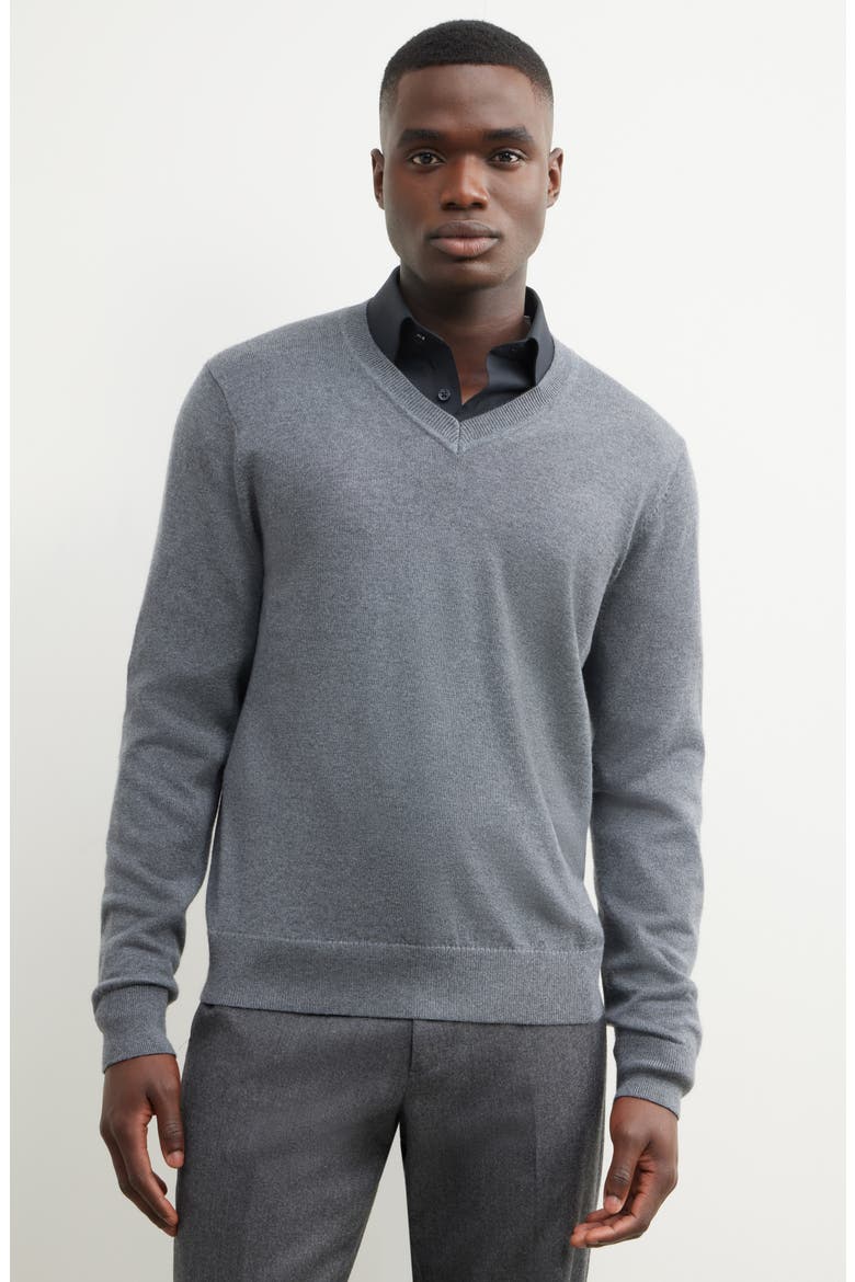 Merino Wool V-Neck Sweater, Main, color, GREY TURBULENCE HEATHER