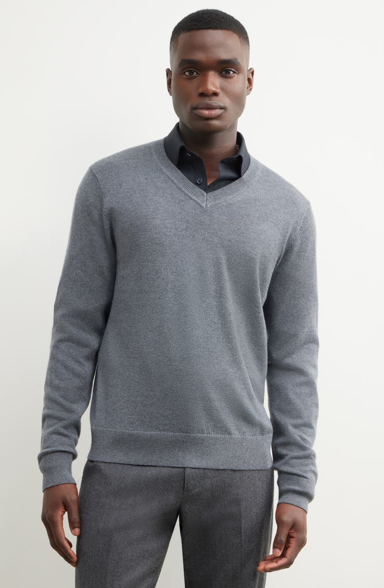 Nordstrom Merino Wool V-Neck Sweater, Main, color, Grey Turbulence Heather