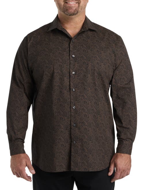 Synrgy By Dxl Paisley Print Sport Shirt In Black Brown