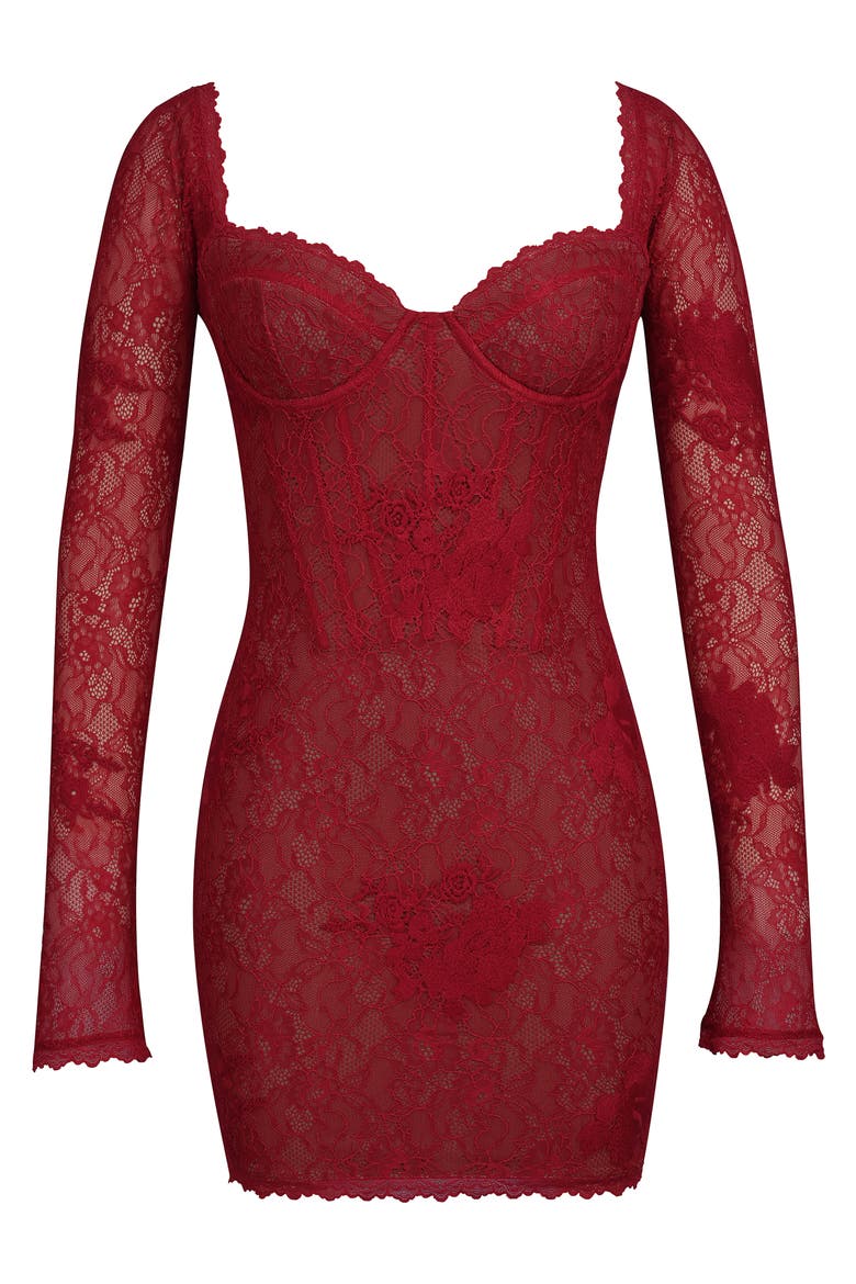 Lucienne Embroidered Long Sleeve Lace Minidress, Alternate, color, RED