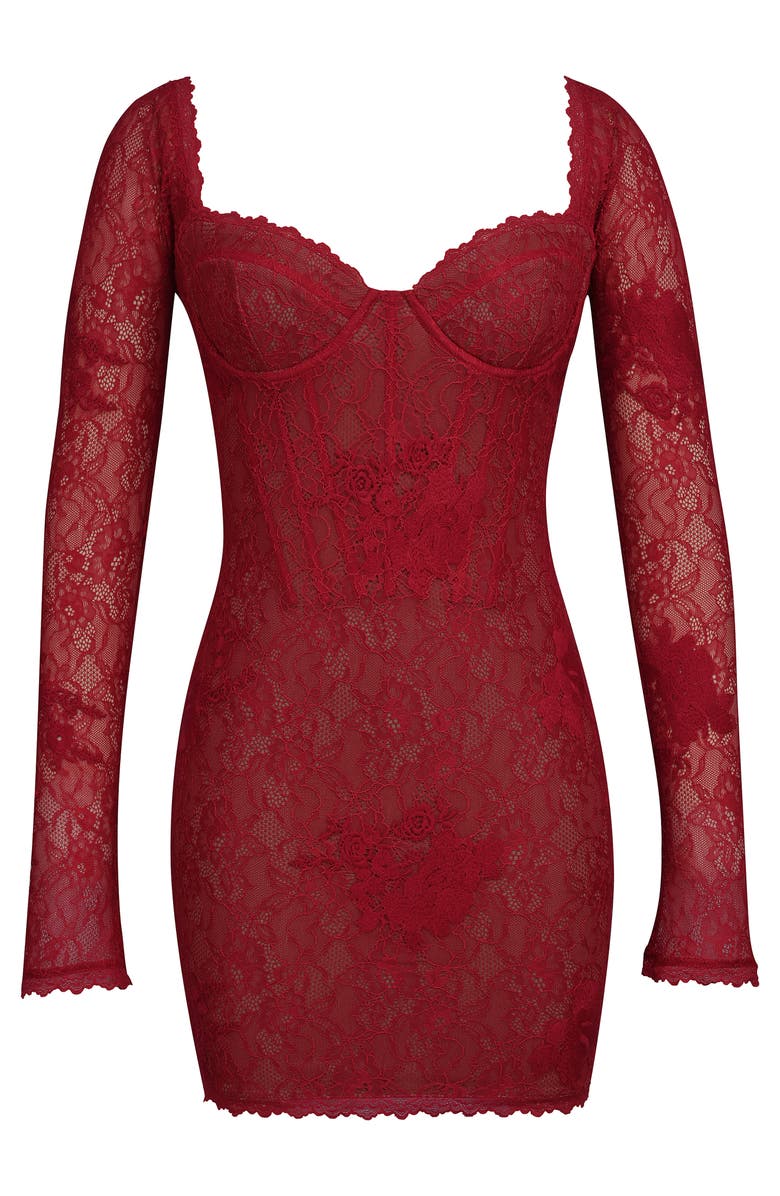 HOUSE OF CB Lucienne Embroidered Long Sleeve Lace Minidress, Alternate, color, Red