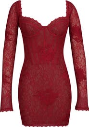 HOUSE OF CB Lucienne Embroidered Long Sleeve Lace Minidress