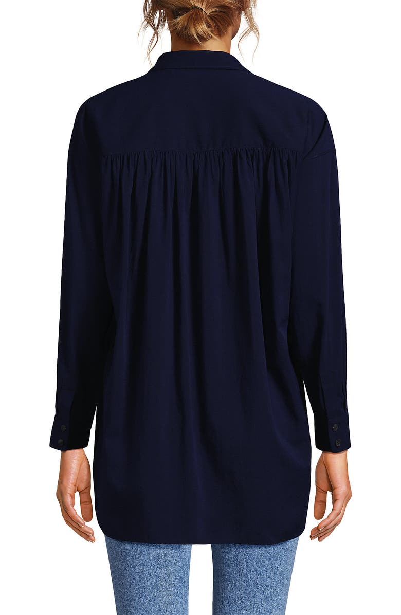 Lands' End Plus Size Cotton Voile Billowy Oversized Shirt, Alternate, color, Deep Sea Navy