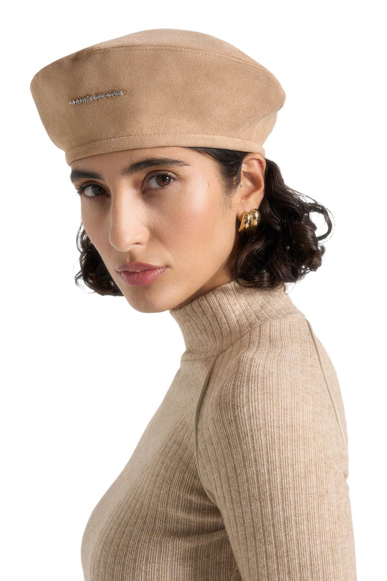 Anya Suede Beret, Alternate, color, Beige
