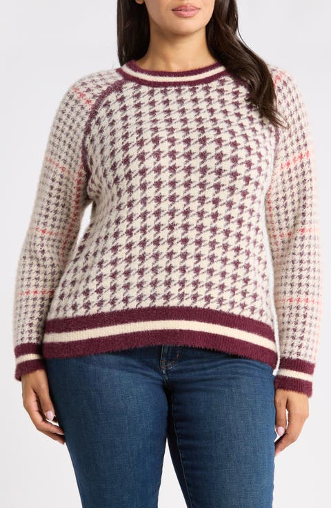 Houndstooth Raglan Sleeve Sweater