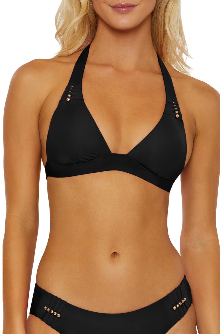 Belmore Beaded Triangle Bikini Top, Main, color, BLACK