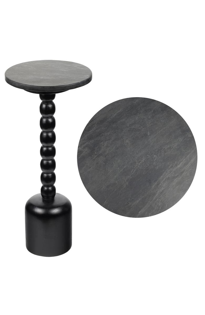 JONATHAN Y Turner 24.5" Designer Cottage Spindle Wood Column Drink Table and Decorative End Table with Marble Round Top, Main, color, Black