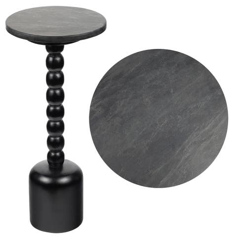 Turner 24.5" Designer Cottage Spindle Wood Column Drink Table and Decorative End Table with Marble Round Top