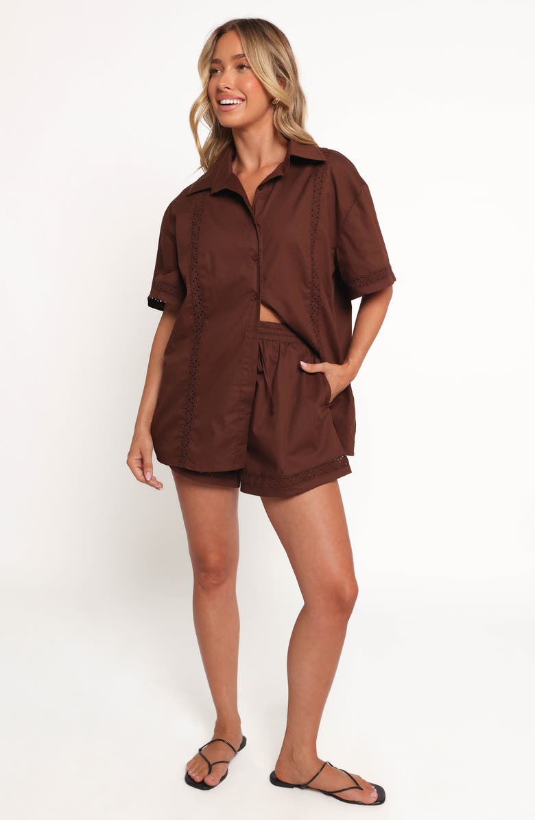 Petal & Pup Austin Cotton Drawstring Shorts, Alternate, color, Chocolate