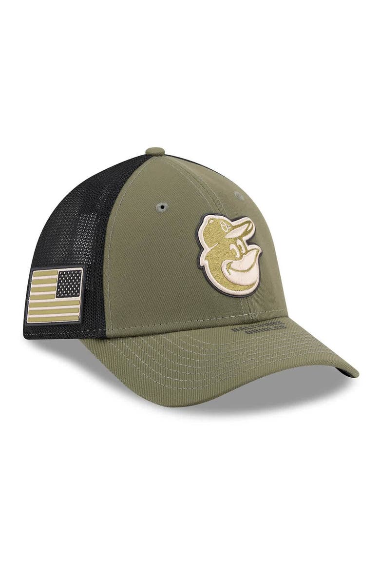 Men's New Era  Olive Baltimore Orioles 2026 Armed Forces Day 39THIRTY M-Crown Flex Hat, Main, color, Olive