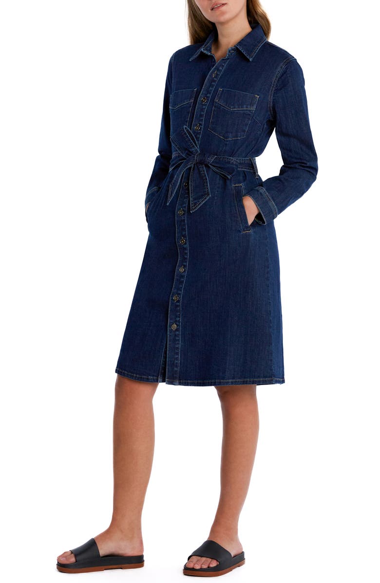 Wash Lab Denim High Up Belted Denim Shirtdress, Alternate, color, High Blue